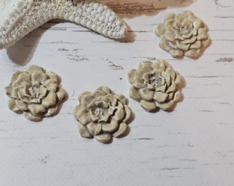 Succulent Plant Flowers MosaicTiles Set of 4 Toasty Beige Handmade