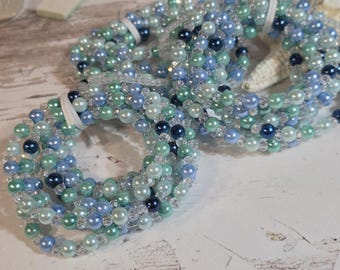 Glass Pearl Bead Garlands, Coastal Colors, Beach Christmas Tree, Mermaid Decor, 6 Feet Long