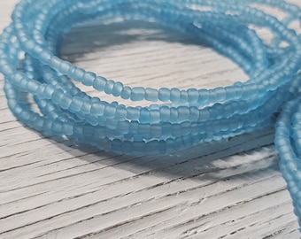 Frosted Beachy Blue Glass Bead Garland, 6Ft Long, Beach Christmas, Mermaid Tree