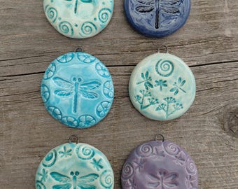 Handmade Dragonfly Hanging Ceramic Tiles, Original