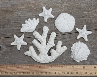 Seashell Mosaic Tile Set, Handmade, Beachy Decorating, White, Sea Shells, Set of 7 Pieces