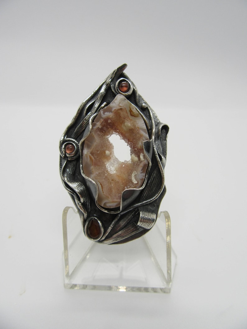 Silver Geode Slice Agate Pendant Sapphires Peridot With 20 inch 925 Sterling Silver Ball Chain
