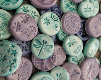 Dragonfly Ceramic Accent Tiles - Mosaic Elements - Weddings - Memorials - Handmade - Puddles Assortment Handmade