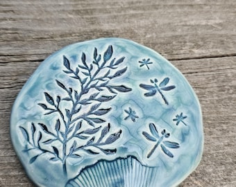 Dragonfly Garden Nature Round Tile 4 Inches Handmade Original