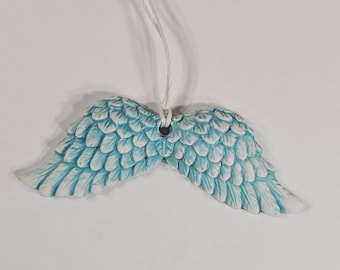 Angel Wings Hanging Ornament Turquoise Blue Ceramic