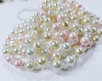 Handmade Ivory, Pink & Crystal Glass Bead Garland - 6 ft