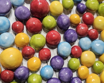 Handmade Ceramic Dots, Tiles, Assorted Bright Colors and Sizes, Mosaic Components, Supplies, 20 Pieces