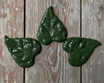 Ceramic Sunflower Leaves, Handmade, Set of 3, 3 Inches By 2 Inches, Mosaic Components