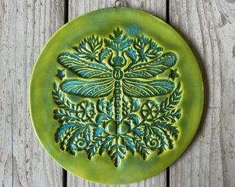 Dragonfly Garden Hanging Wall Tile 4.75 Inches