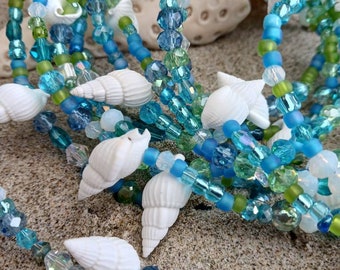 Seashell Crystal Bead Garland, Beachy Home Decor, Mermaid, Coastal Christmas Tree, Assorted Lengths, BG759