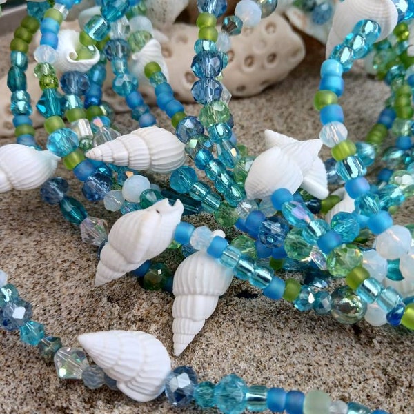 Seashell Crystal Bead Garland, Beachy Home Decor, Mermaid, Coastal Christmas Tree, Assorted Lengths, BG759