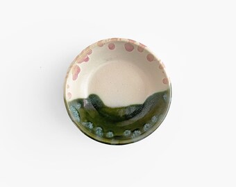 Small Ceramic Studio Art Dish Hand-Thrown Pottery With Drip Glaze