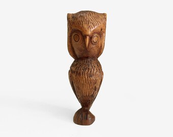 Hand Carved Wooden Owl Totem Mid-Century Modern