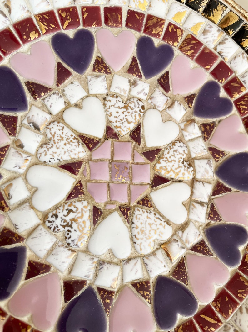 Mosaic Heart Tile Aluminum Dish/Bowl Mid-century Modern Decor Valentine Gift image 3