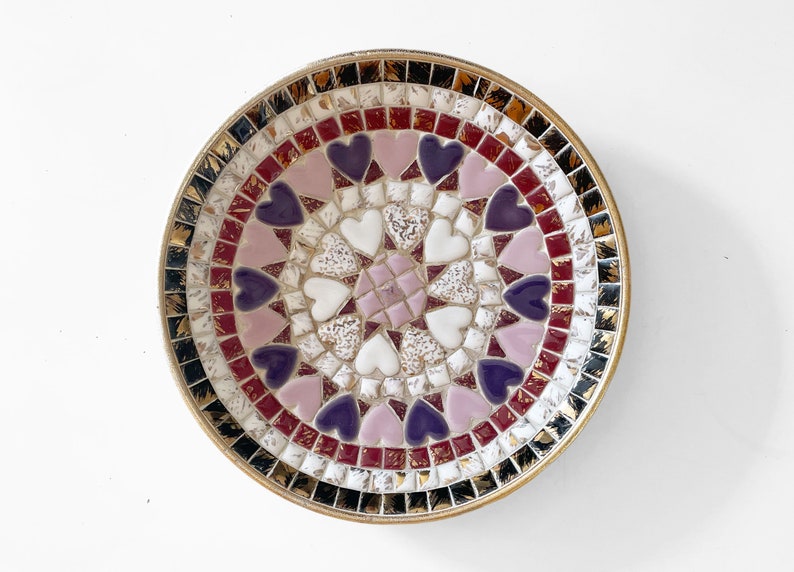 Mosaic Heart Tile Aluminum Dish/Bowl Mid-century Modern Decor Valentine Gift image 2