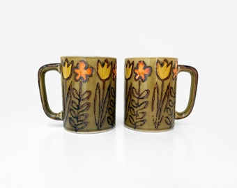 Tulips and Daisies Flower Mugs Set of 2 Coffee Cups Otagari Style