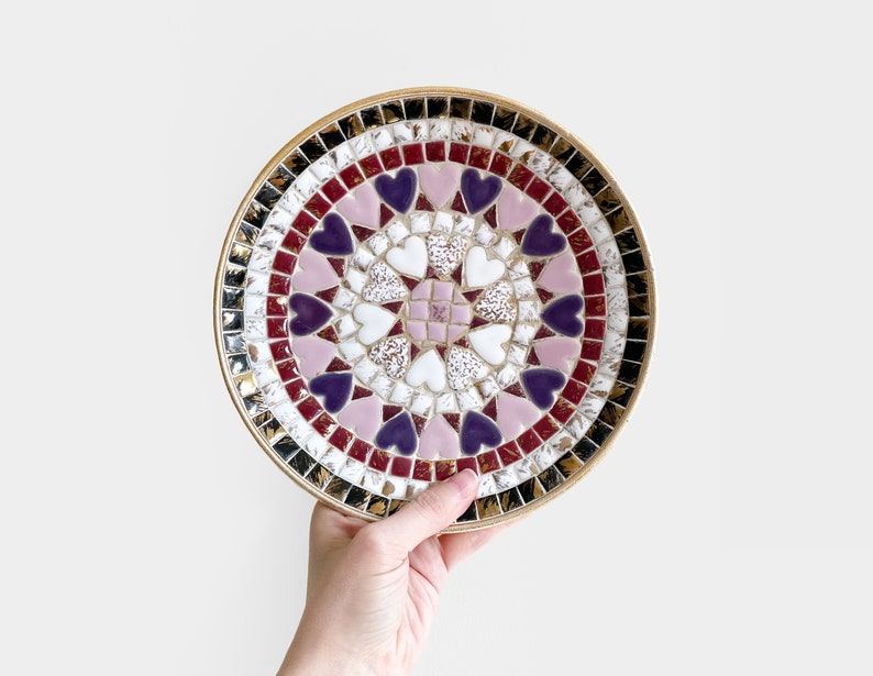 Mosaic Heart Tile Aluminum Dish/Bowl Mid-century Modern Decor Valentine Gift image 1