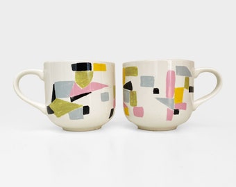 Anthropologie Mugs Geometric Color Blocks - Set of 2