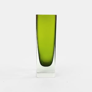 Swedish Green Glass Block Vase Sommerso Tall Bud Vase