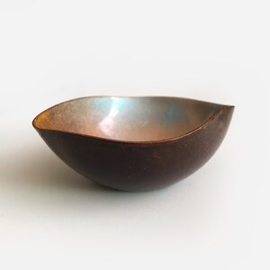 Tiny Enamel Copper Trinket Bowl Mid-Century Modern Handmade Abstract Design image 2