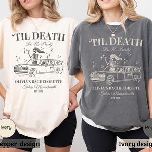 Til Death Do Us Party Bachelorette Shirt, Spooky Bride Or Die Tee, Custom Gothic Skeleton Bride Gift, Halloween Bachelorette Shirt