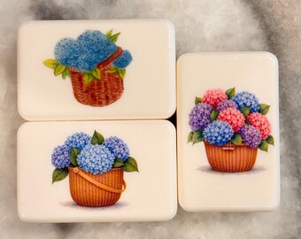Nantucket Decoupage Bar Soap Hydrangeas Set of 3 Lightship Basket With Hydrangeas Wedding Favors