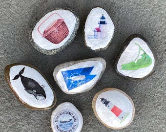 Nantucket Island Small Decorative Rocks Paperweights Nantucket Decor Gifts Lightship Basket Burgee Flag Brant Point Sankaty