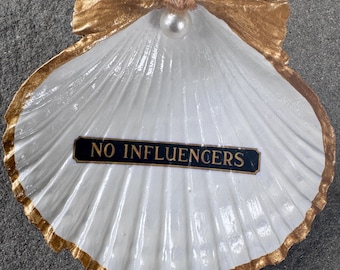 Decoupage Genuine Nantucket Scallop “No Influencers” Ornament With Gold Edges