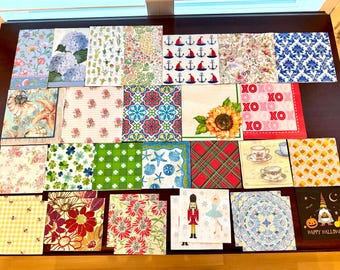 Lot of 30 Paper Napkins for Decoupage Projects Flamingos Bikes Fish Shells Florals Nice Variety
