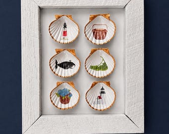 Nantucket Scallop Shell Seashell Coastal Wall Art Sankaty, Lightship Basket, Brant Point, Hydrangea, Island Map, Whale
