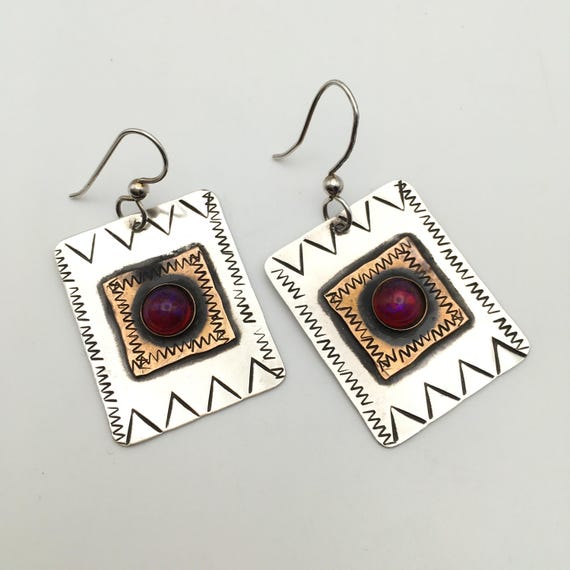 Sterling Silver COMSTOCK Rectangle Hook Earrings … - image 1