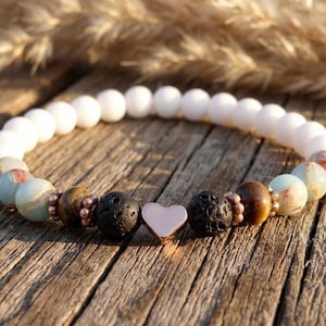 the grounded glam bracelet | rose gold heart + mixed gemstones | lava diffuser