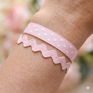 the sugar plum sprinkle duo | pink ribbon bracelet stack with polka dots + zig zag