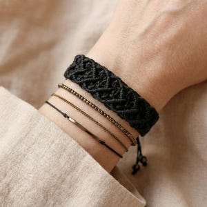 the midnight romantic bracelet | wide woven heart micro-macramé cuff | adjustable