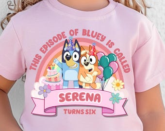 Personalized Bluey Birthday Shirt, Custom Dog Birthday Party Outfit