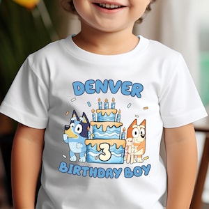 Personalized Blue Birthday Boy Shirt Custom Blue Birthday Boy Shirt Blue Dog Birthday T-Shirt Blue Dog Birthday Party Shirt Birthday Outfit