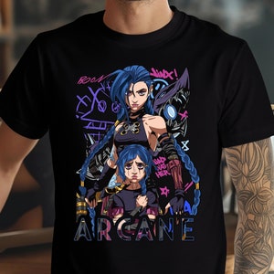 Jinx Shirt, League of Legends Shirt, Anime Graphic Tee, Streetwear Anime Outfit, Video Game Fanmerch, Vi Arcane Shirt, Unisex Tee, LOL Shirt