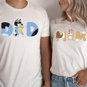 Blue Mom Dad Shirt Blue Mom Tee  Blue Family Matching Shirt Blue Dad Shirt Blue Birthday Party Tee Blue Dog Cartoon Shirt Funny Mom Shirt