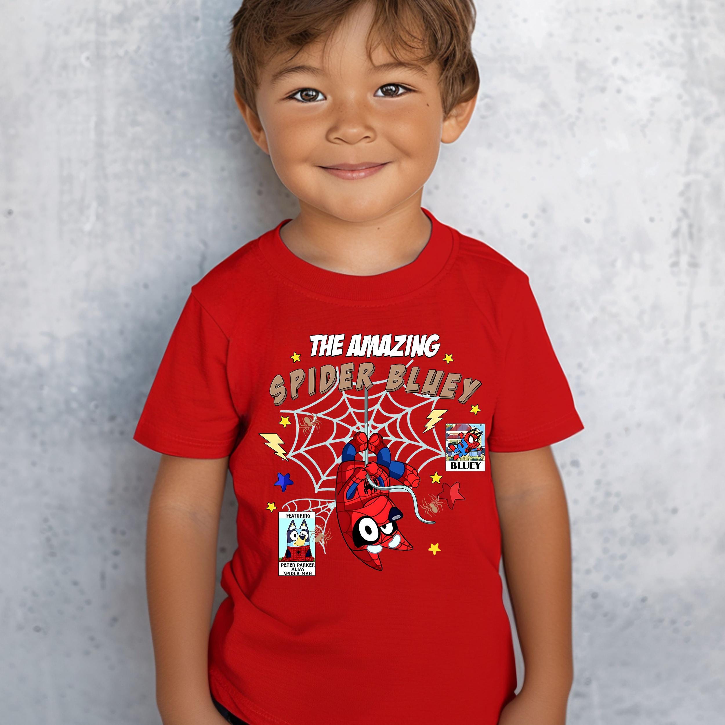 Spider Blue Tshirt, Blue Dog Tee, Spider Toddler Tee, Blue Family Matching Shirt, Blue Dog Boy Shirt  Funny Cartoon Tee Trendy Gifts for Boy