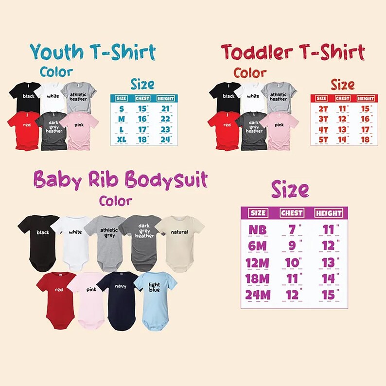 a baby bodysuit size guide for a toddler