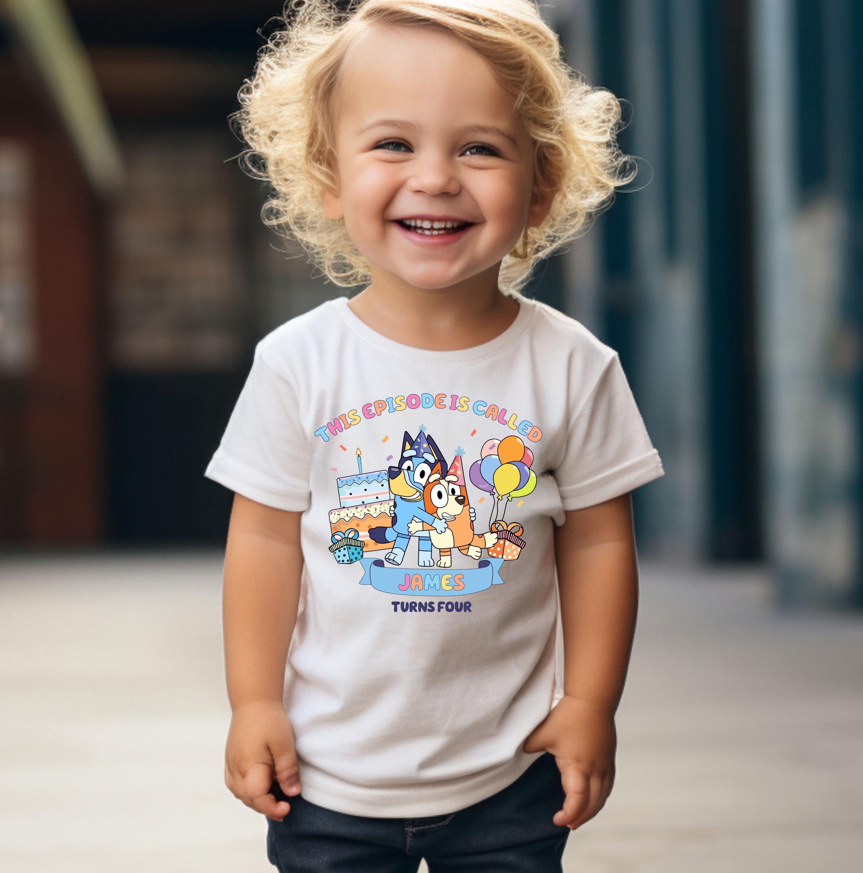 Custom Blue Birthday Boy Shirt Personalized Blue Birthday Kid Shirt Blue Dog Birthday T-Shirt Blue Dog Birthday Party Shirt Birthday Outfit