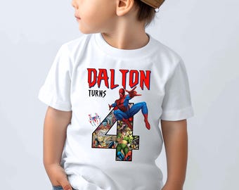Custom Spider Birthday Boy Tee, Superhero Party Gift