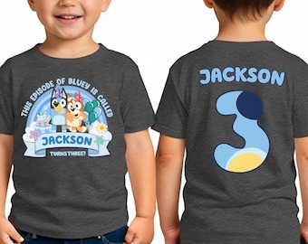 Custom Blue Birthday Boy Shirt Personalized Blue Birthday Kid Shirt Blue Dog Birthday T-Shirt Blue Dog Birthday Party Shirt Birthday Outfit