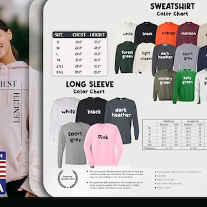 a women's long sleeve hoodie with the text, long sleeve color chart