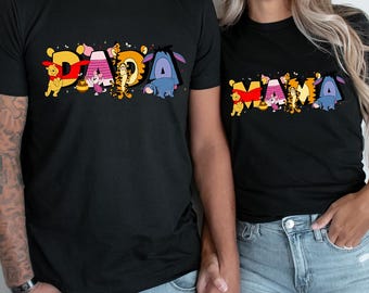 Disney Winnie The Pooh Dad And Mom T-Shirt, Disney Mom Dad Shirt, Disney Mama Shirt, Disney Family Matching Shirt, Disney Dad Shirt