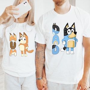 Blue Mom Dad Shirt Blue Mom Tee  Blue Family Matching Shirt Blue Dad Shirt Blue Birthday Party Tee Blue Dog Cartoon Shirt Funny Mom Shirt