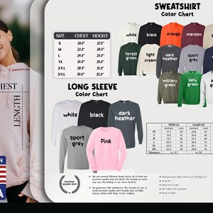 a women's long sleeve hoodie with the text, long sleeve color chart