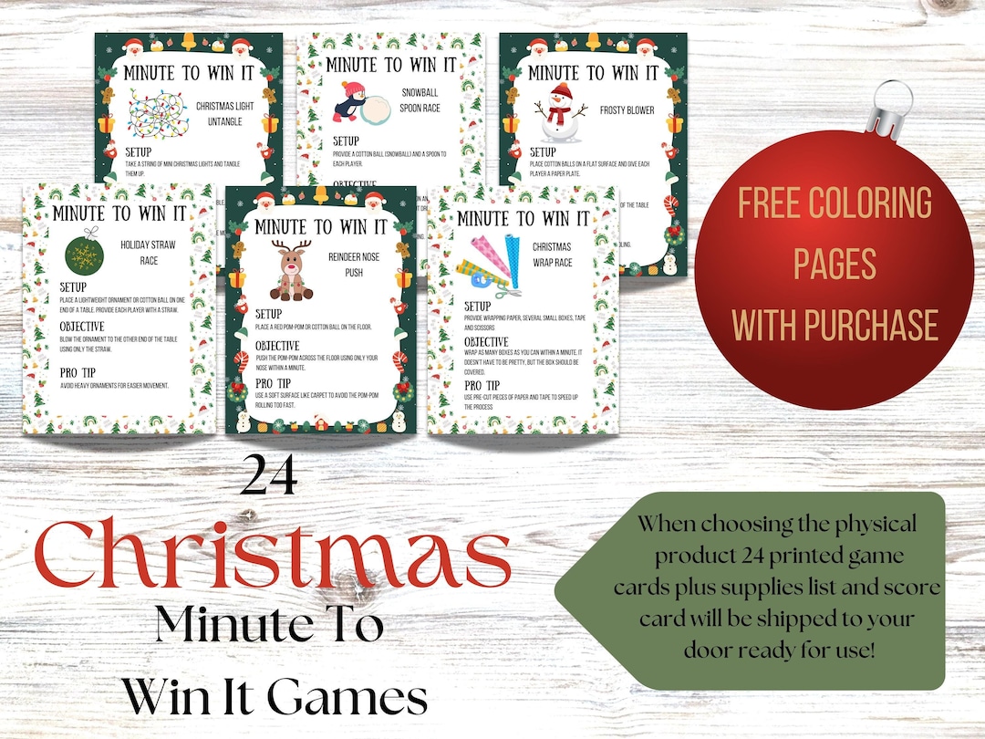 Christmas Minute to Win It Game Set - 24 Fun Family Holiday Games ...