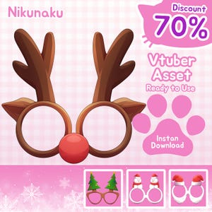 VTuber向けクリスマスメガネPNG – ストリーマー向けのホリデー向けアクセサリー小道具、かわいいクリスマスアセットパック