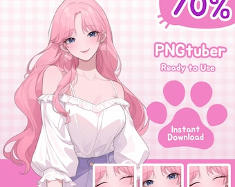 Modelo PNGtuber Peachy Darling: Chica de anime pastel suave Vtuber para streamers